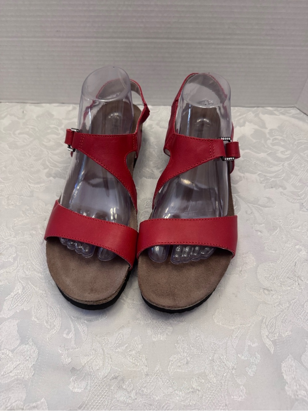 Naot Pamela Kiss Red Leather Comfort Shoe Sandal Size 43 / 12 Bling Leather Cork - Picture 2 of 9